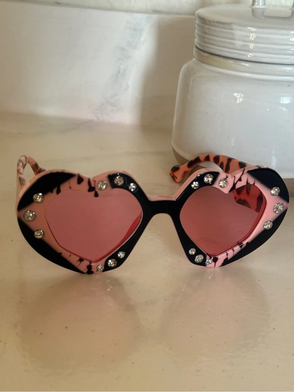 Adult festival party Heart-Shaped Pink Rhinestone Sunglasses sheer lens